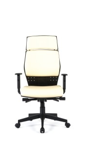 Cadeira Dama costa média com apoio de cabeça, mecanismo sincronizado com possibilidade de bloqueio em 5 posições, costa regulável em altura, base piramidal em nylon BDA.500